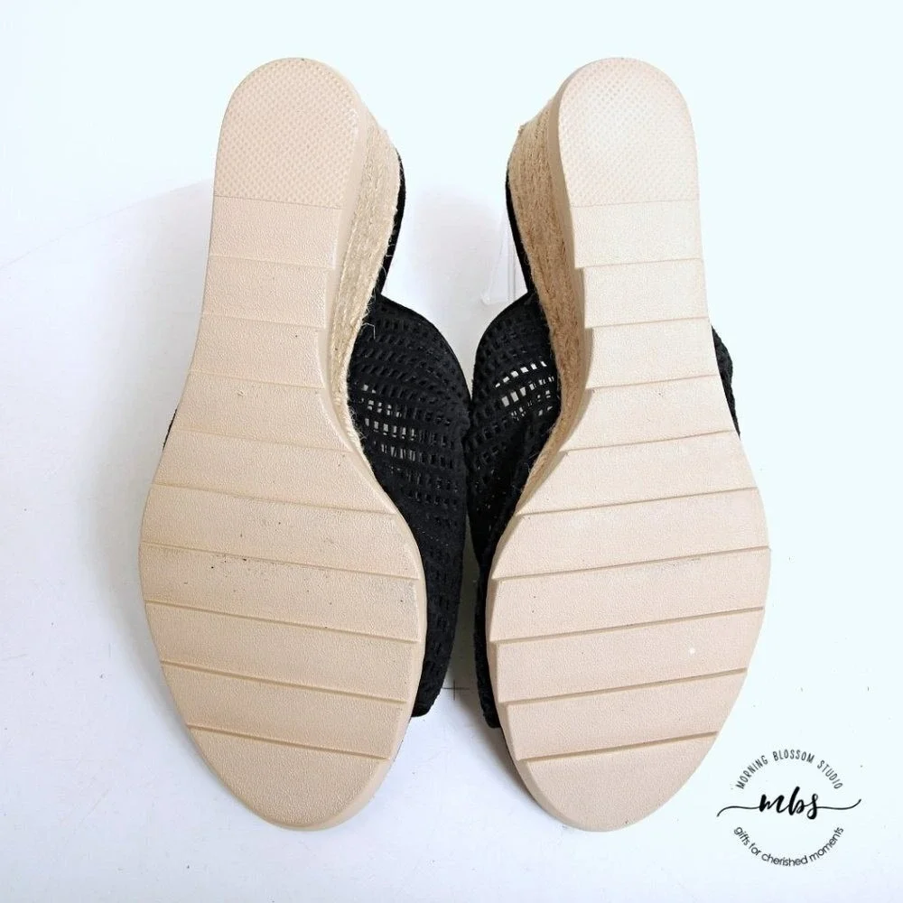 Eileen Fisher Aura Suede Slingback Espadrille Wedges Black‎ Women 9